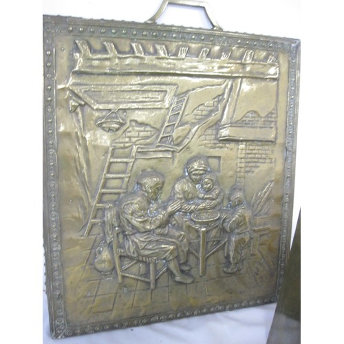 129 - A brass covered firescreen and a brass bound log or ash box, the pair in good order