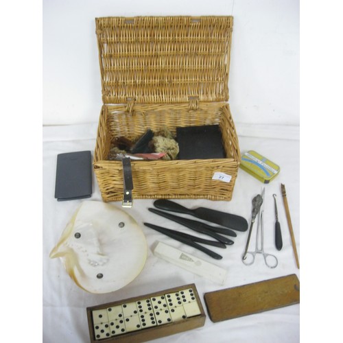 27 - Basket of Collectibles, including a domino set