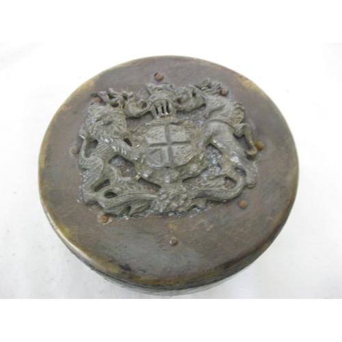 62 - HMS LIVELY metal crest mounted on a brass and wood tampion  with an 8.2cms cannon barrel plug and an... 