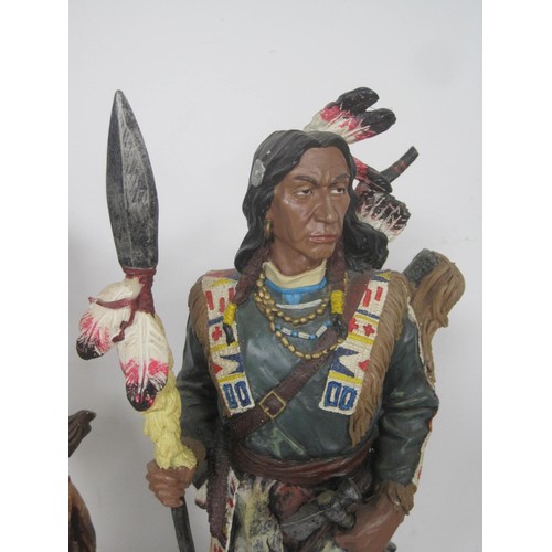 76 - Regency Fine Arts resin figure Apache Warrior, and a resin figure of a Native American chief (43cm)