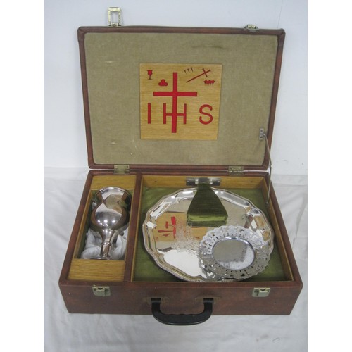 5 - A cased silver plate communion set in good order