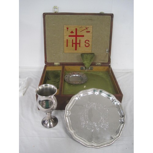 5 - A cased silver plate communion set in good order