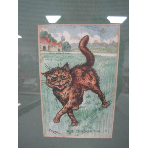 7 - Two framed groups of Louis Wain cat and dog postcards, each containing three postcards. Cards are ca... 