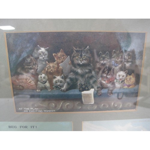 7 - Two framed groups of Louis Wain cat and dog postcards, each containing three postcards. Cards are ca... 