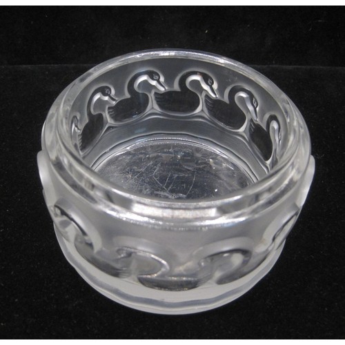 23 - A Lalique Canardes trinket jar, a/f no lid, a small chip, numerous scratches to base which intrude o... 