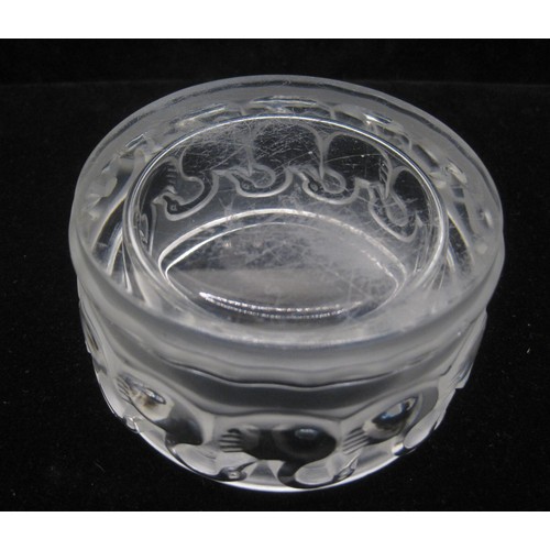 23 - A Lalique Canardes trinket jar, a/f no lid, a small chip, numerous scratches to base which intrude o... 