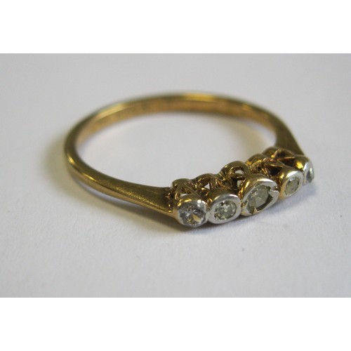 30 - Boxed 18ct Gold and Platinum set, 5-stone Diamond Ring c1900, Size L, approx weight 2.0g