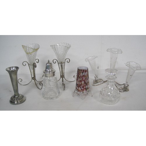 27 - Various Epergnes Three stand and two single Epergne both silver plated bases along with a two vases ... 