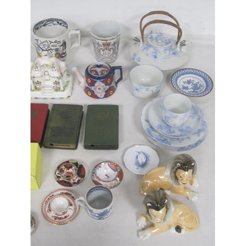 26 - A mixed box of China and porcelain items to include Miniature cups and saucers, Carlton ware Lobster... 