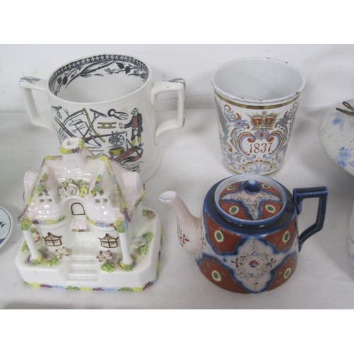 26 - A mixed box of China and porcelain items to include Miniature cups and saucers, Carlton ware Lobster... 