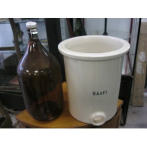 231 - A NAAFI ceramic hot chocolate or coffee urn, ceramic, without spigot and a large glass container