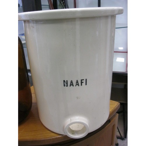 231 - A NAAFI ceramic hot chocolate or coffee urn, ceramic, without spigot and a large glass container