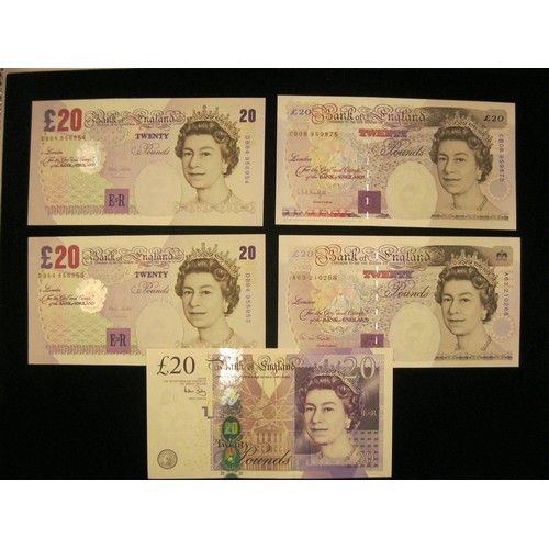 16 - 5 x £20 notes in mint uncirculated condition comprising 2 x Series E (1 x Kentfield, 1 x Gill), 2 x ... 