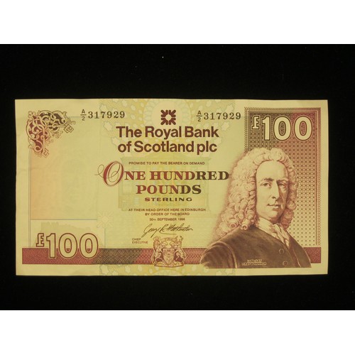 19 - A Royal Bank of Scotland £100 note, 1998 dated, some creasing but corners good, doesn't appear to ha... 