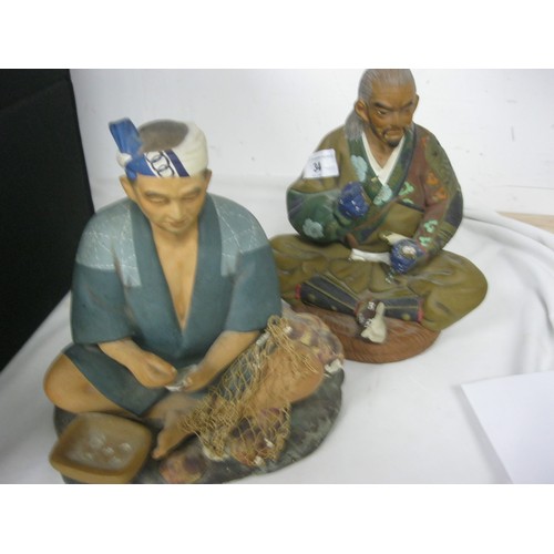 34 - Two Japanese Hakata Dolls One a fisherman and the other an artist .
Artist has some damage as per pi... 