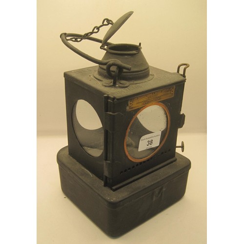 38 - AN original LNER railway station lamp in fair condition .
One small glass is missing but easily repl... 