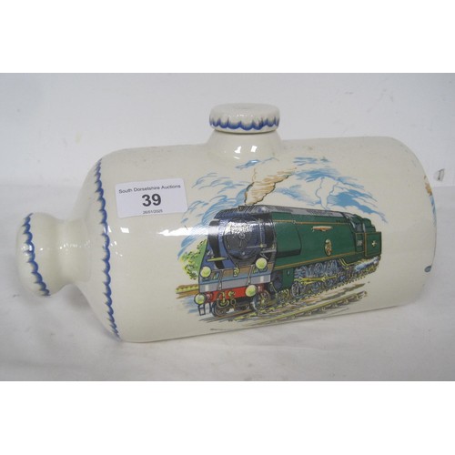 39 - Heron Cross pottery bed warmer featuring Evening Star, Battle of Britain and a Coronation Class loco... 