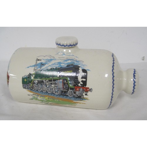 39 - Heron Cross pottery bed warmer featuring Evening Star, Battle of Britain and a Coronation Class loco... 