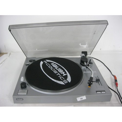 40 - A Bush Accoustics MTT2 Turntable with perspex cover and instruction book, in working order and good ... 