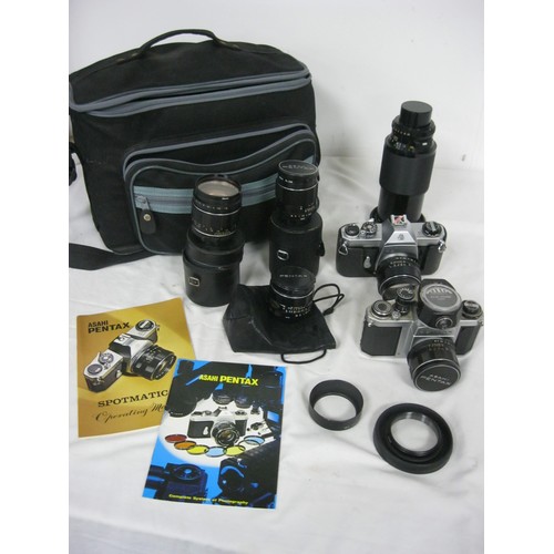 58 - An Asahi Pextax Spotmatic SP2 and an Asahi Pentax SV with large light meter, plus and assortment of ... 