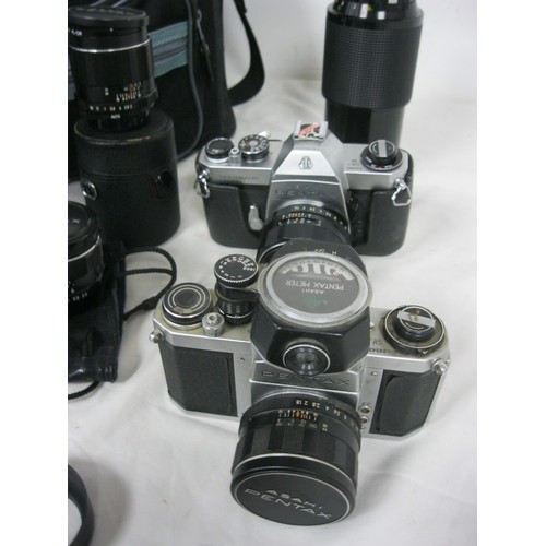 58 - An Asahi Pextax Spotmatic SP2 and an Asahi Pentax SV with large light meter, plus and assortment of ... 