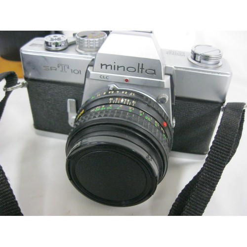 57 - A Minolta SRT-101 35mm SLR Camera in fitted hard case with a selection of extra lenses as per the ph... 