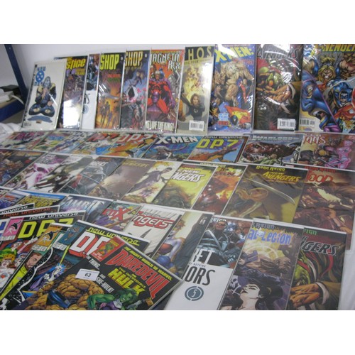 63 - A selection of 50 Marvel comics, mix of new and vintage, all in plastic wraps with cardboard backing... 