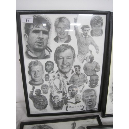 81 - A selection of 7 sketch-style framed and glazed caricatures/drawings of Manchester United stars incl... 