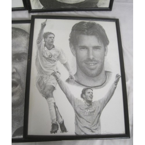 81 - A selection of 7 sketch-style framed and glazed caricatures/drawings of Manchester United stars incl... 