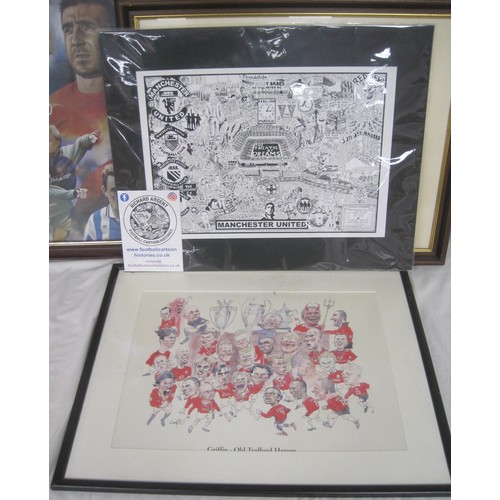 84 - An assortment of framed and glazed Manchester United pictures, cartoons and caricatures, large - app... 