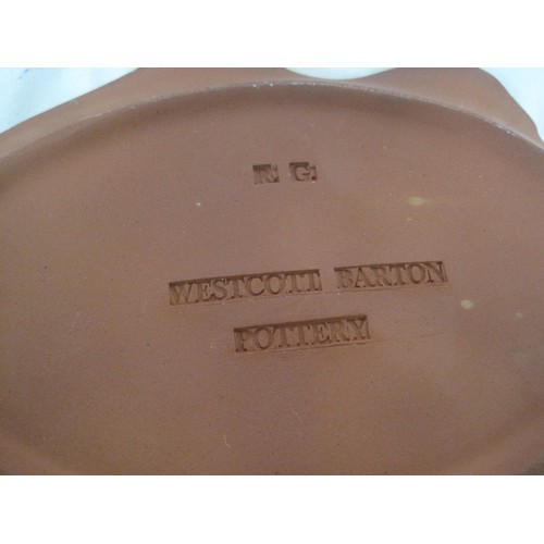 104 - A box of fish-shaped terracotta plates plus a pair of Allerton's bird plates