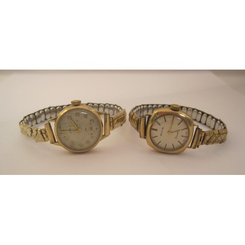 133 - Two ladies wristwatches each with 9 carat gold cases and gold-plated expandable bracelets. (1) An Av... 