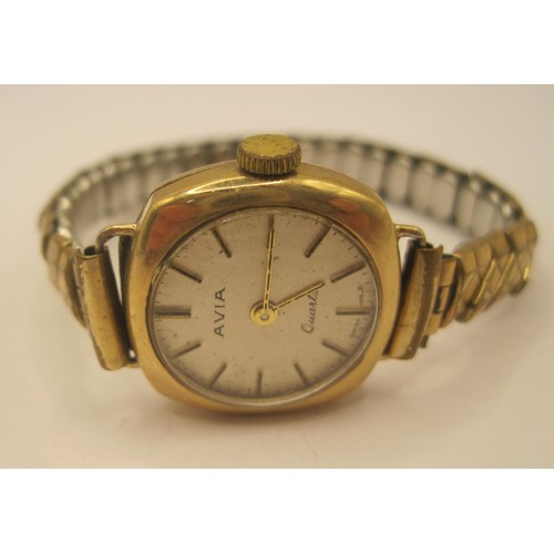 133 - Two ladies wristwatches each with 9 carat gold cases and gold-plated expandable bracelets. (1) An Av... 