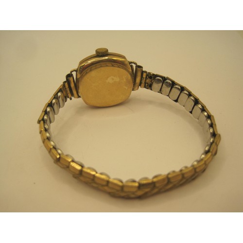 133 - Two ladies wristwatches each with 9 carat gold cases and gold-plated expandable bracelets. (1) An Av... 