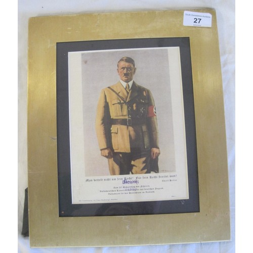 27 - A framed print of Hitler commemorating his 50th birthday (might be a reproduction of a contemporary ... 