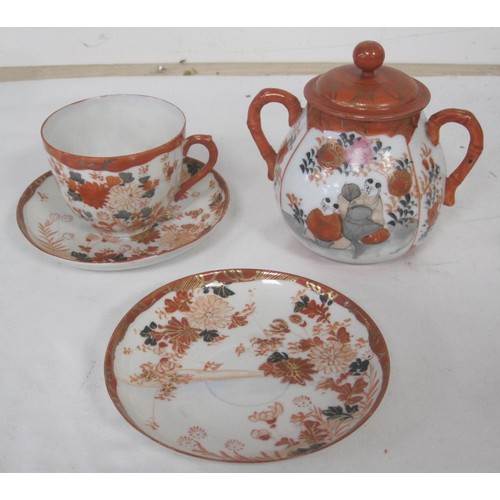 17 - A Japanese porcelain part tea set (no tea pot), a few other saucers from another set, and ten Alfred... 