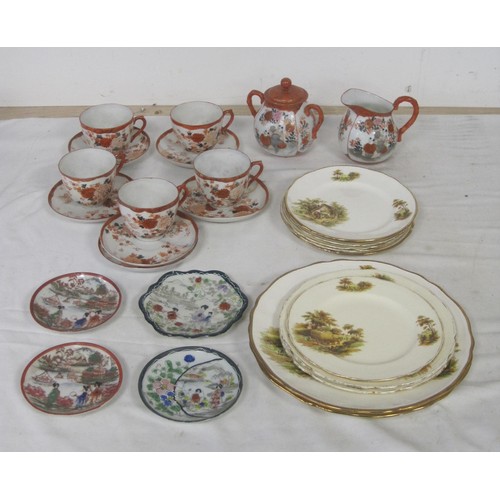 17 - A Japanese porcelain part tea set (no tea pot), a few other saucers from another set, and ten Alfred... 