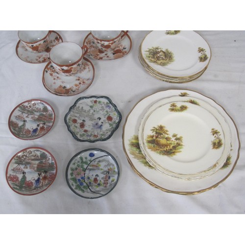 17 - A Japanese porcelain part tea set (no tea pot), a few other saucers from another set, and ten Alfred... 