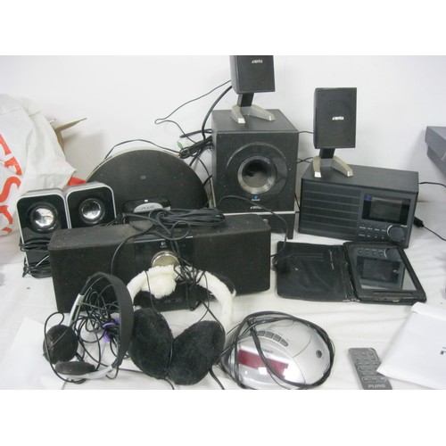 14 - mix of electronics including speakers, iphone docks and a tablet AF