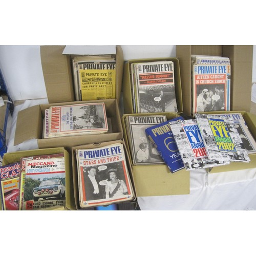 30 - Seven boxes of Private Eye magazines from the 1980s and 1990s, three Private Eye books, and one box ... 