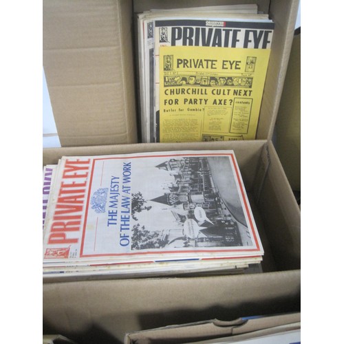 30 - Seven boxes of Private Eye magazines from the 1980s and 1990s, three Private Eye books, and one box ... 