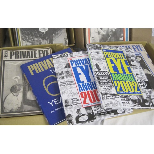 30 - Seven boxes of Private Eye magazines from the 1980s and 1990s, three Private Eye books, and one box ... 