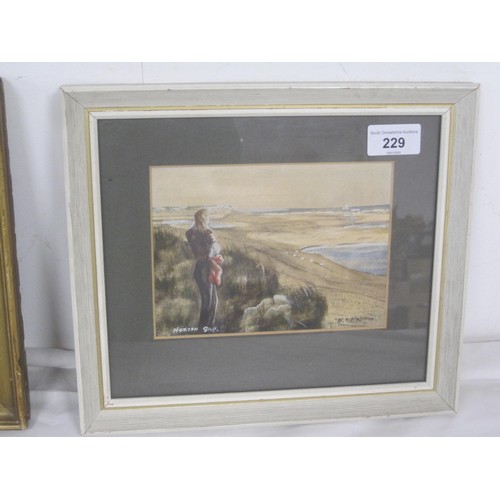 42 - A watercolour 'Norton Gap' signed N A Moscrop, and a print of cattle in mountain scenery, both frame... 