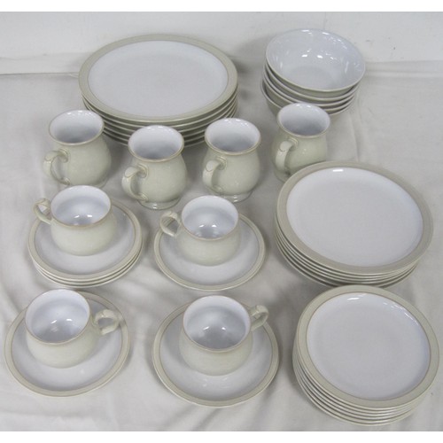 68 - Denby oatmeal dinner and tea ware - six dinner plates, six tea plates, six side plates, five breakfa... 