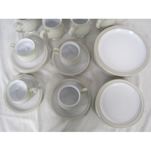 68 - Denby oatmeal dinner and tea ware - six dinner plates, six tea plates, six side plates, five breakfa... 