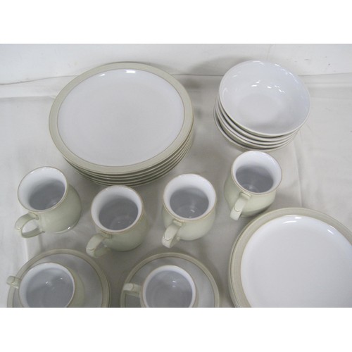 68 - Denby oatmeal dinner and tea ware - six dinner plates, six tea plates, six side plates, five breakfa... 