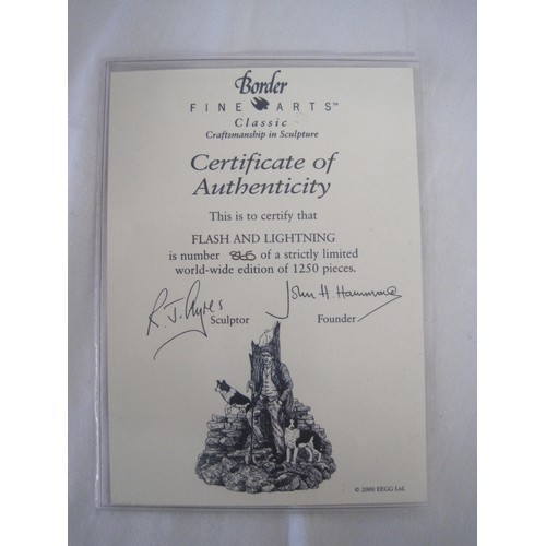 73 - Border Fine Arts limited edition figure of Shepherd and sheepdogs 'Flash and Lightning', with certif... 