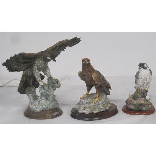 75 - A Giuseppe Armani resin figure of a hawk (a/f), together with two Border Fine Arts figures of birds ... 