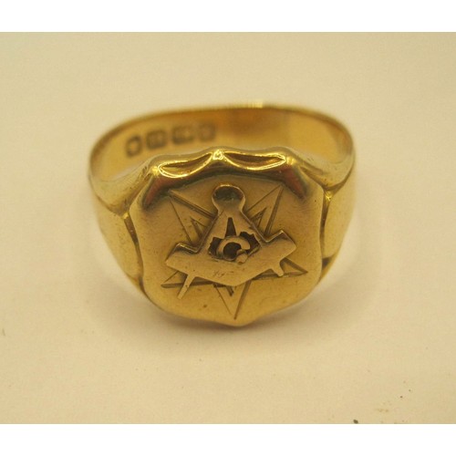 7 - An 18 carat gold Masonic ring 7.79g, ring size S, hallmarked for Birmingham 1887