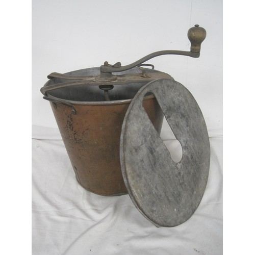 115 - An antique No. 8 Three Minute Bread Maker dough mixer, copper pail, zinc lid. A/f, some corrosion bu... 